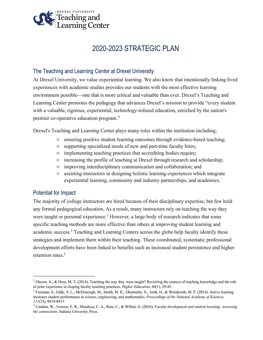 2020-2023 Teaching and Learning Center Strategic Plan